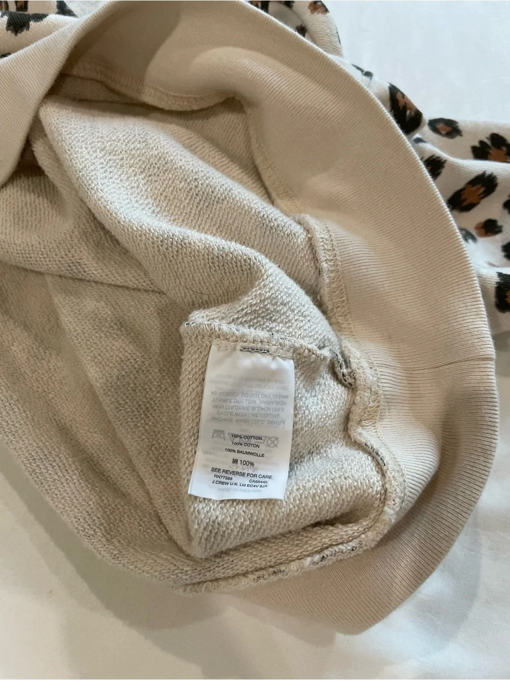 J. Crew Off-Shoulder Leopard Print Sweatshirt in White and Brown